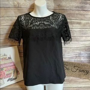 Topshop black lace floral Sz 6 short sleeve blouse top shirt